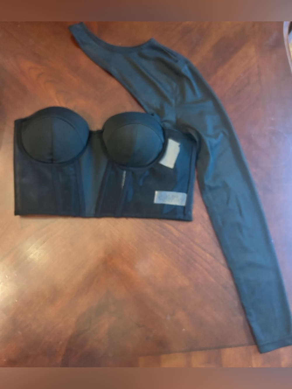 AKIRA Black One-Arm Long Sleeve I Bustier Bra Top